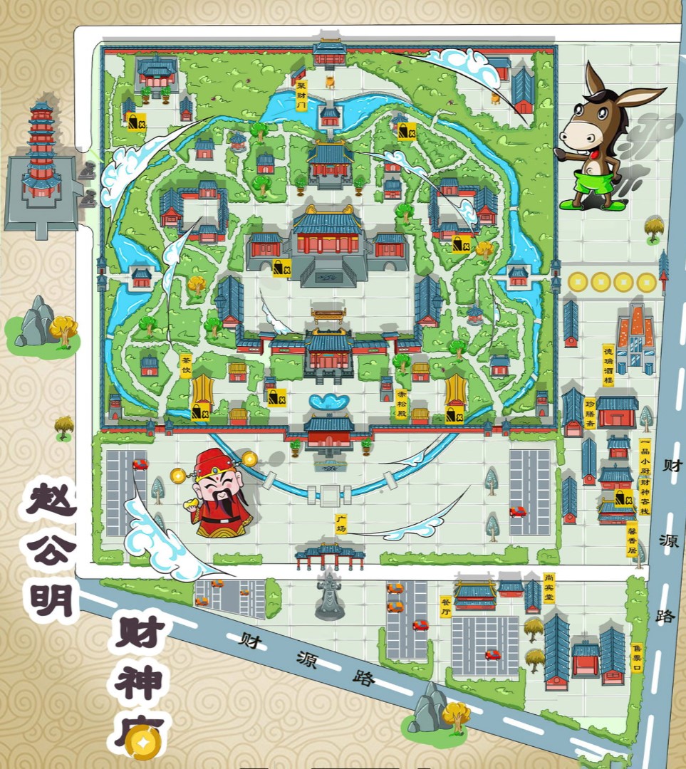 工业园区寺庙类手绘地图